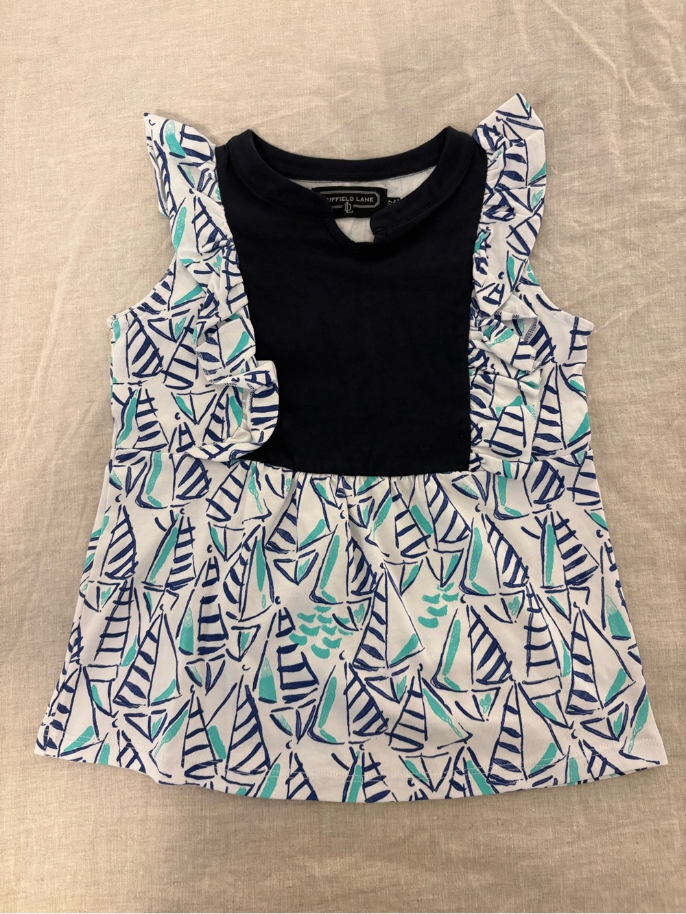 Duffield Lane Girls Sailboat Print Ruffle Top-Size 6/7